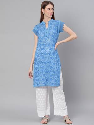 Blue embroidered georgette embroidered-kurtis 1