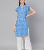 Blue embroidered georgette embroidered-kurtis