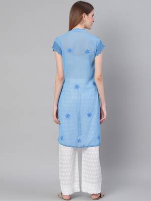 Blue embroidered georgette embroidered-kurtis 2