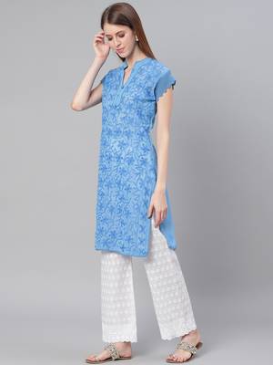 Blue embroidered georgette embroidered-kurtis 3
