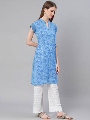Blue embroidered georgette embroidered-kurtis 4