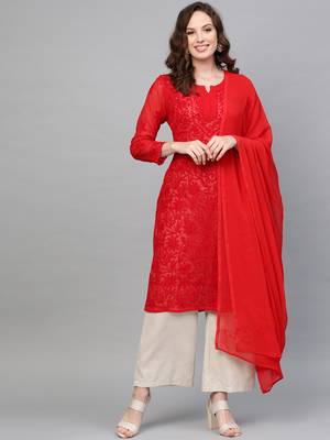 Red embroidered georgette embroidered-kurtis 1