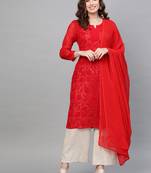 Red embroidered georgette embroidered-kurtis