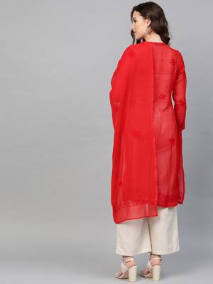 Red embroidered georgette embroidered-kurtis 2