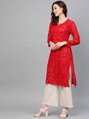 Red embroidered georgette embroidered-kurtis 3