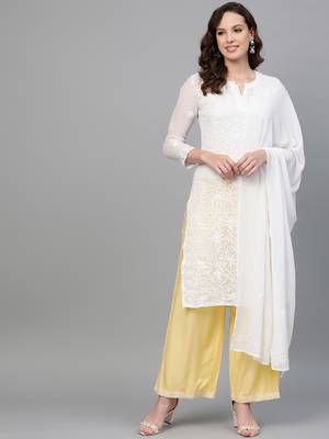 White embroidered georgette embroidered-kurtis 1