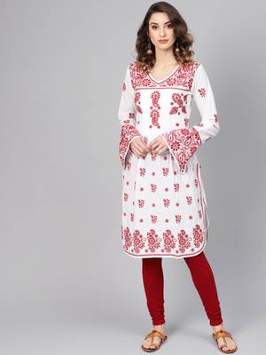 White hand woven cotton chikankari-kurtis 1