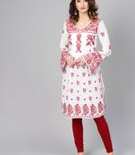 White hand woven cotton chikankari-kurtis
