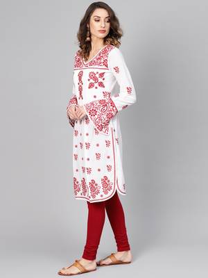 White hand woven cotton chikankari-kurtis 3