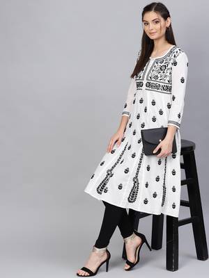 White hand woven cotton chikankari-kurtis 4