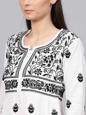 White hand woven cotton chikankari-kurtis 5