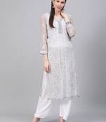 Grey embroidered georgette embroidered-kurtis