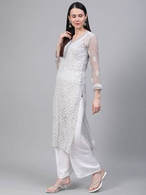 Grey embroidered georgette embroidered-kurtis 3
