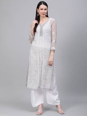 Grey embroidered georgette embroidered-kurtis 4