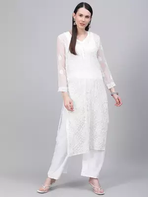 White embroidered georgette embroidered-kurtis 1