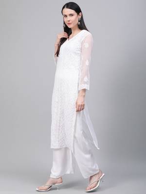 White embroidered georgette embroidered-kurtis 3