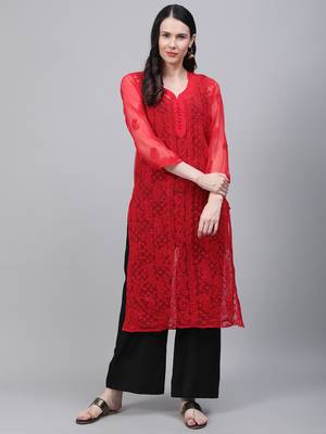 Red embroidered georgette embroidered-kurtis 1