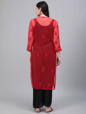 Red embroidered georgette embroidered-kurtis 2