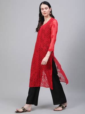 Red embroidered georgette embroidered-kurtis 3