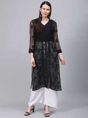 Black embroidered georgette embroidered-kurtis 1