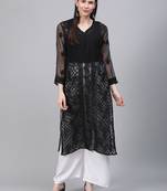 Black embroidered georgette embroidered-kurtis