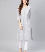Grey hand woven linen chikankari-kurtis