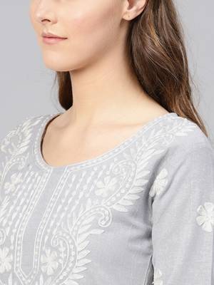 Grey hand woven linen chikankari-kurtis 5