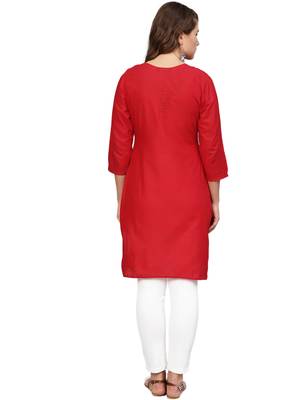 Red hand woven cotton chikankari-kurtis 2