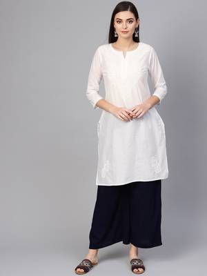 White hand woven cotton chikankari-kurtis 1