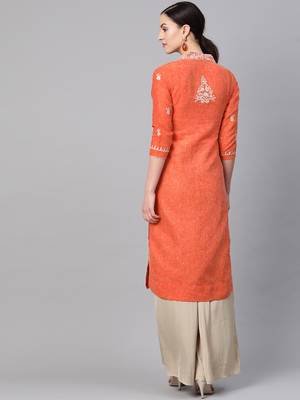 Orange embroidered cotton embroidered-kurtis 2