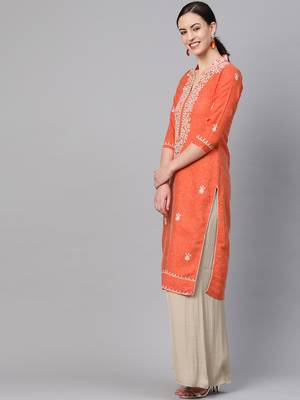 Orange embroidered cotton embroidered-kurtis 3