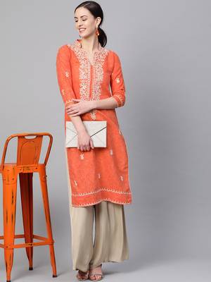 Orange embroidered cotton embroidered-kurtis 4