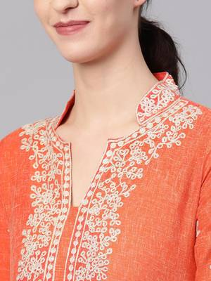 Orange embroidered cotton embroidered-kurtis 5
