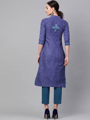 Blue embroidered cotton embroidered-kurtis 2