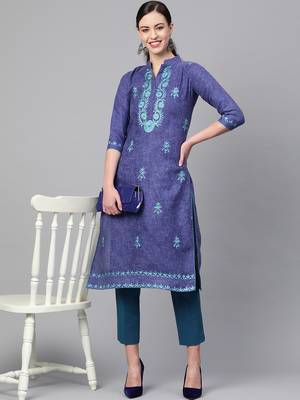 Blue embroidered cotton embroidered-kurtis 3