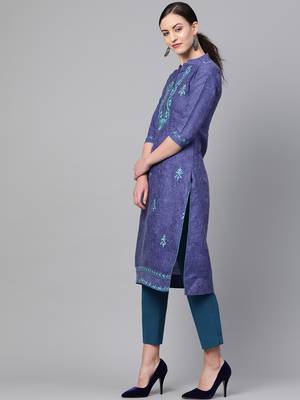Blue embroidered cotton embroidered-kurtis 4