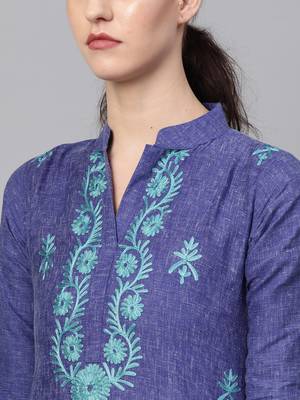 Blue embroidered cotton embroidered-kurtis 5