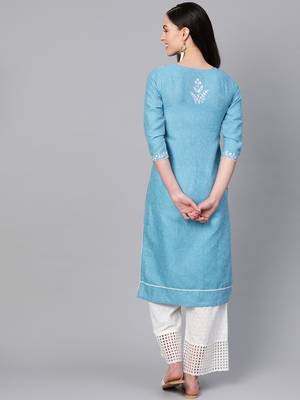 Sky-blue embroidered cotton embroidered-kurtis 2