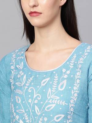Sky-blue embroidered cotton embroidered-kurtis 5