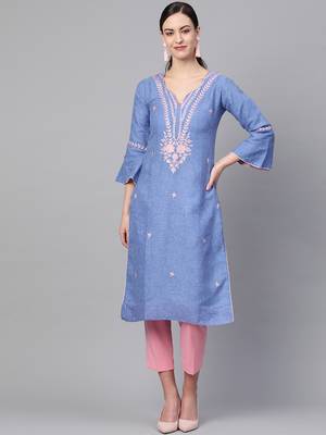 Blue embroidered cotton embroidered-kurtis 1