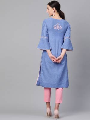 Blue embroidered cotton embroidered-kurtis 2