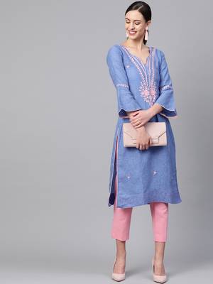 Blue embroidered cotton embroidered-kurtis 4