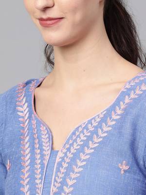 Blue embroidered cotton embroidered-kurtis 5