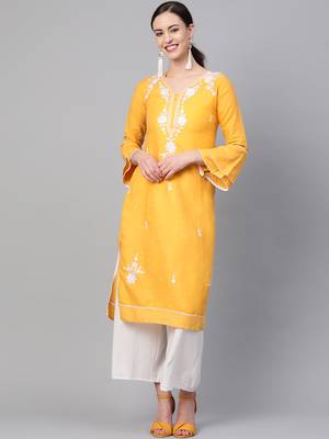 Yellow embroidered cotton embroidered-kurtis 1