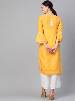 Yellow embroidered cotton embroidered-kurtis 2