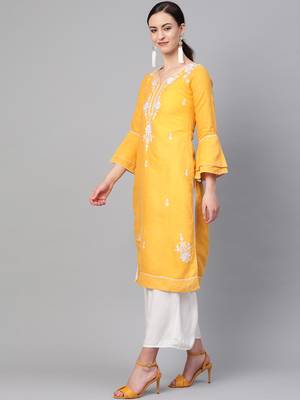 Yellow embroidered cotton embroidered-kurtis 3