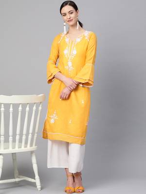 Yellow embroidered cotton embroidered-kurtis 4
