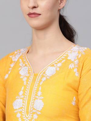Yellow embroidered cotton embroidered-kurtis 5