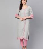 Grey embroidered cotton embroidered-kurtis