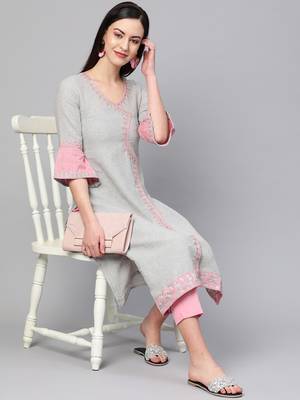 Grey embroidered cotton embroidered-kurtis 4